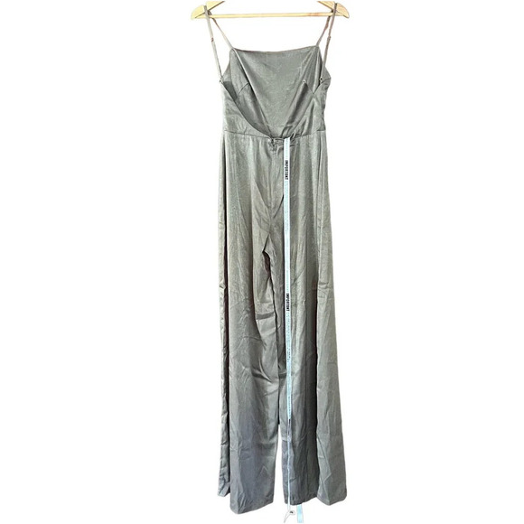 Mistress Rocks Serve It Jumpsuit Satin Sleeveless Wide Leg Khaki Size Small NEW - Picture 6 of 10